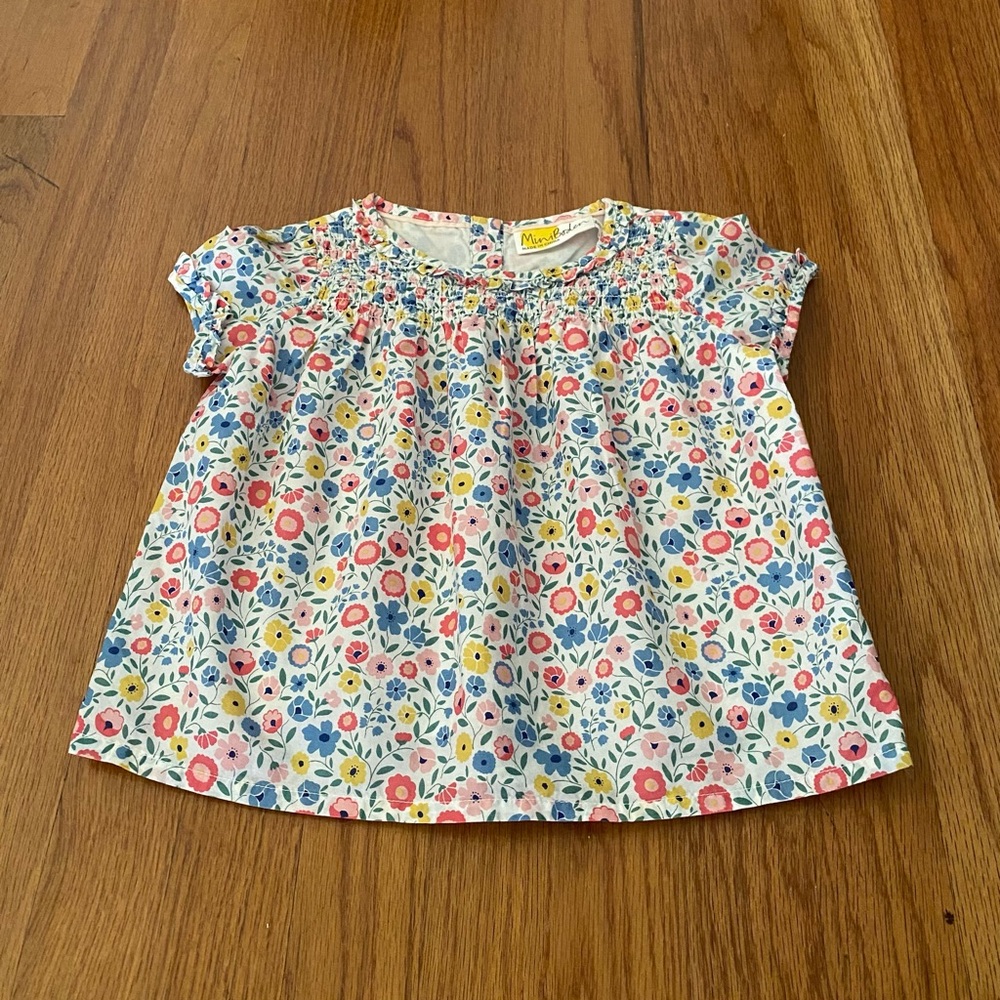 Mini Boden Smocked Multicolor Floral Kids Blouse